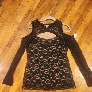 Bisou Bisou Black Lace Cold Shoulder Top Xl